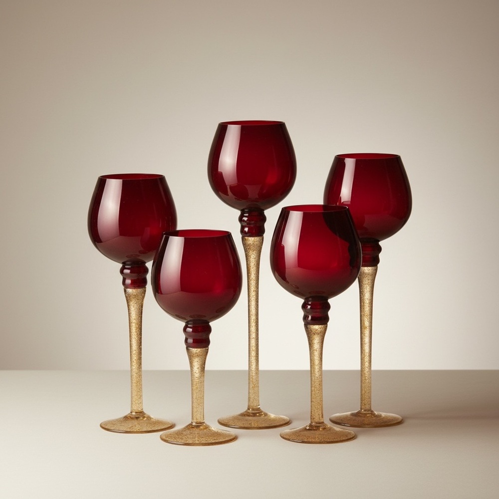 Glass Gold Fleck Red and Gold Votives - Set of 5